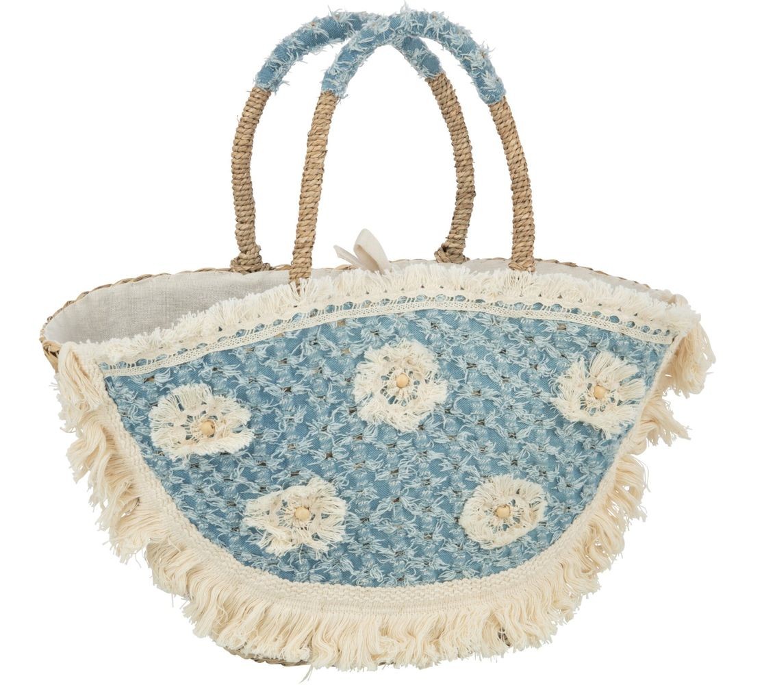 Plážová taška z mořské trávy s květy a třásněmi Beach Bag - 59*16*30 cm