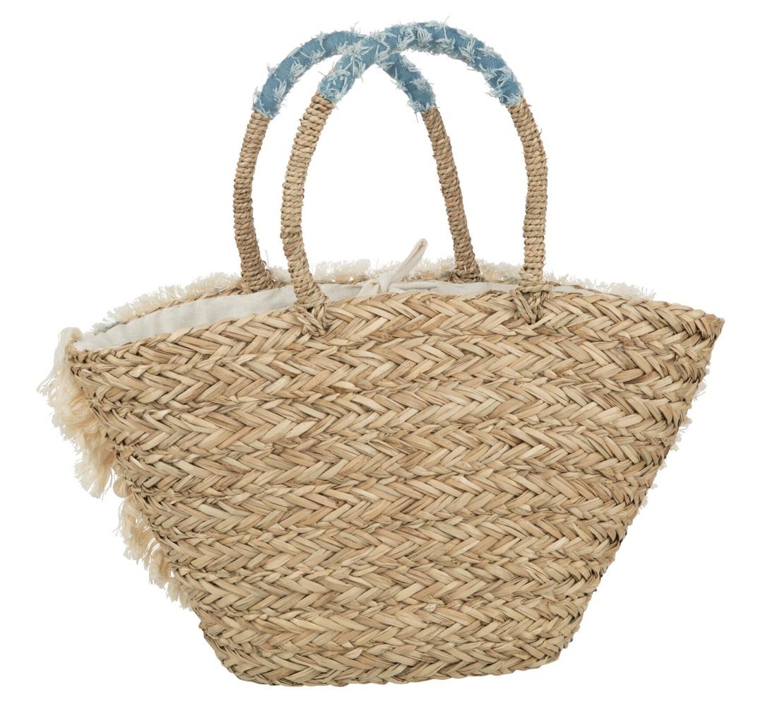 Plážová taška z mořské trávy s květy a třásněmi Beach Bag - 59*16*30 cm