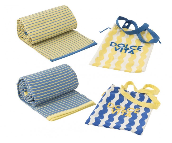 Set 2ks modrá a žlutá plážová podložka + taška Dolce Vita - 90*180 cm J-Line by Jolipa