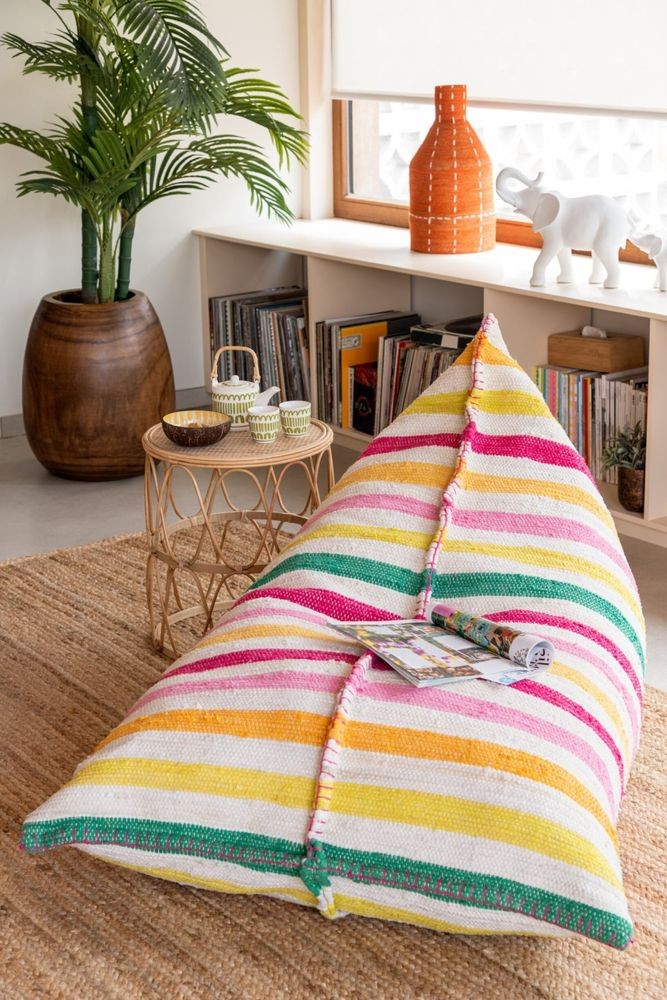 Barevný sedací vak z recyklované bavlny Cocoon Stripes - 150*100*40 cm