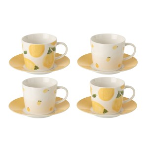 Kávová sada 4 šálků s podšálky Casa Limone - Ø 13*7 cm / 200 ml
