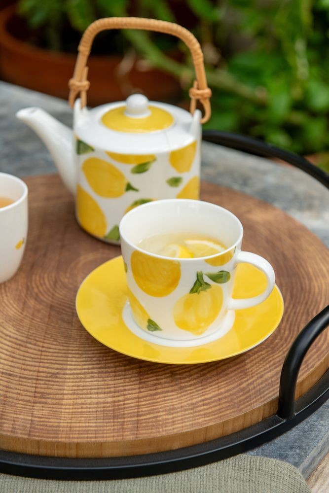 Kávová sada 4 šálků s podšálky Casa Limone - Ø 13*7 cm / 200 ml