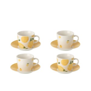 Kávová sada 4 šálků s podšálky Casa Limone - Ø 11*6 cm / 90 ml