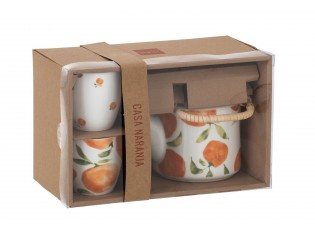 Čajová sada s konvičkou a 2 hrnky Casa Naranja - 16*11*12 cm / 600 ml