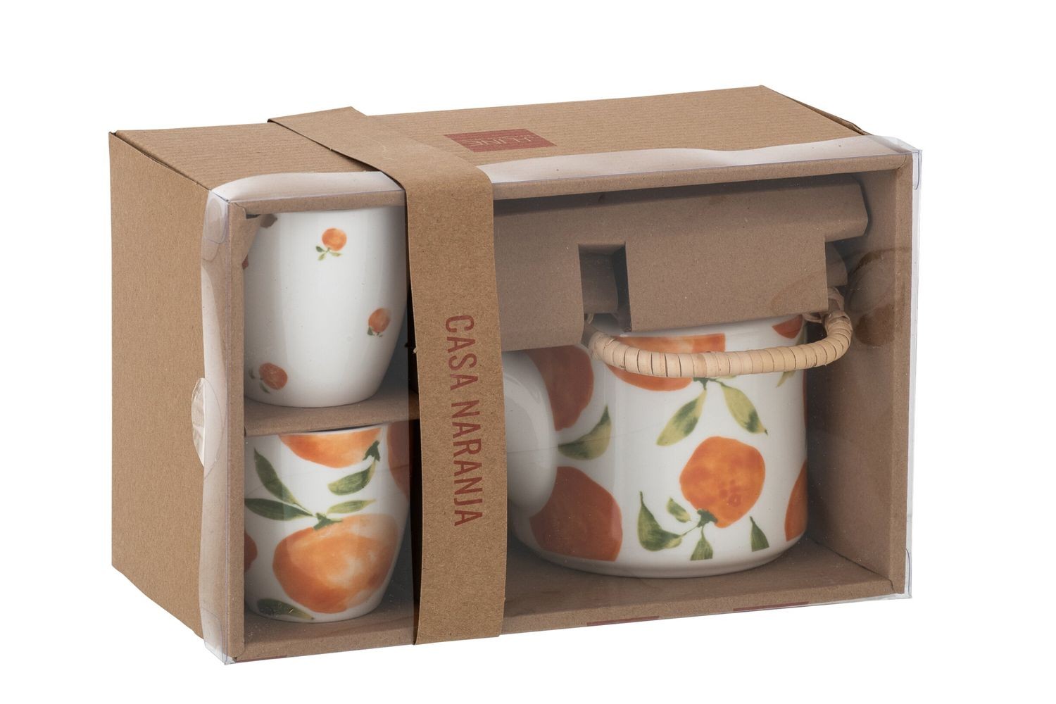 Čajová sada s konvičkou a 2 hrnky Casa Naranja - 16*11*12 cm / 600 ml