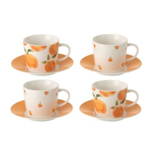 Kávová sada 4 šálků s podšálky Casa Naranja - Ø 13*7 cm / 200 ml