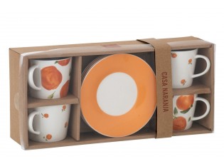 Kávová sada 4 šálků s podšálky Casa Naranja - Ø 13*7 cm / 200 ml