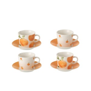 Kávová sada 4 espresso šálků s podšálky Casa Naranja - Ø 11*6 cm / 90 ml