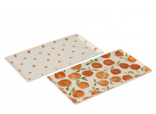 Sada 2 keramických táců s motivem pomerančů Casa Naranja - 31*17*1,5 cm