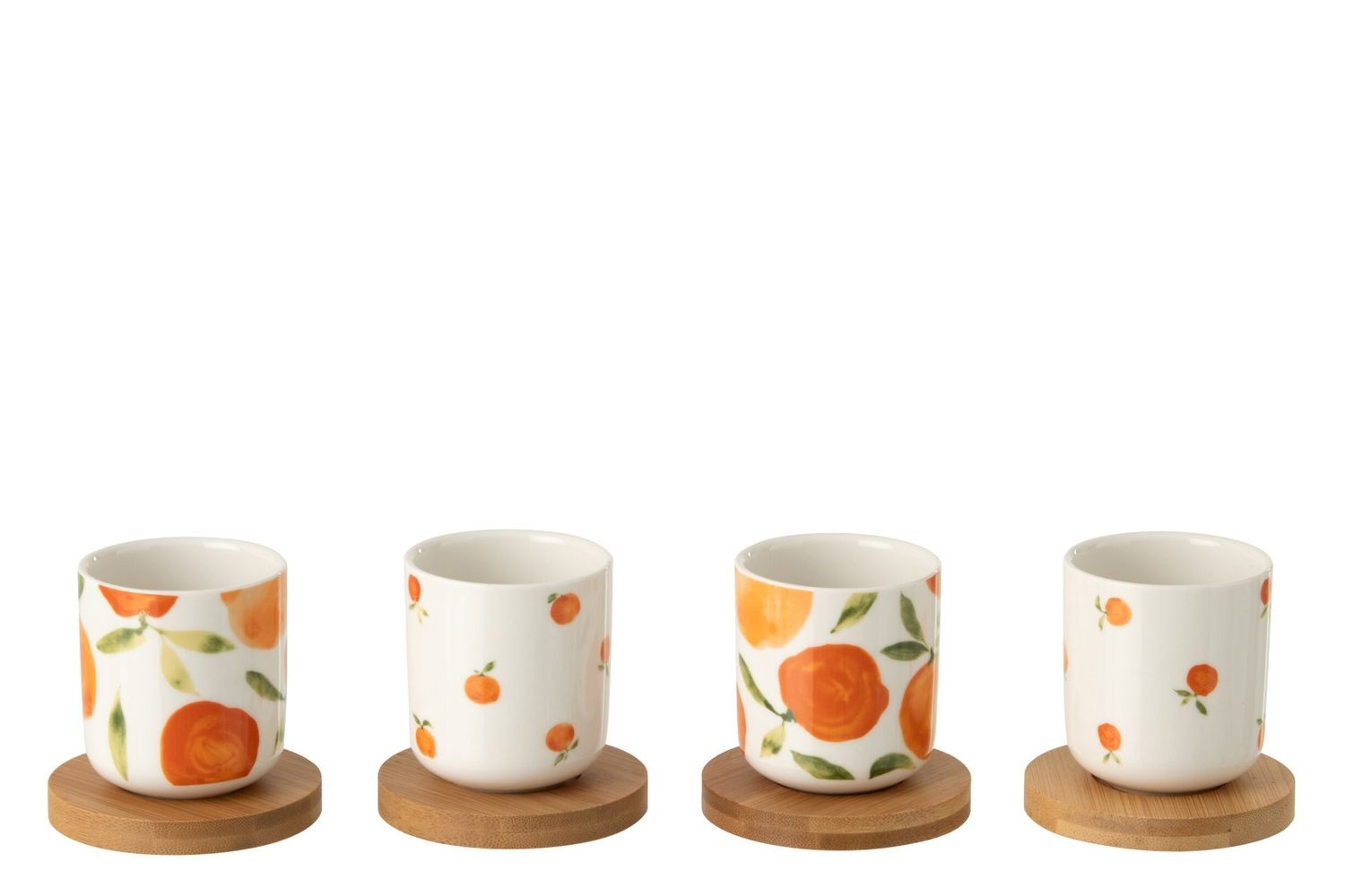 Sada 4 keramických kalíšků s podtácky Casa Naranja - Ø 6*6,5 cm / 100 ml