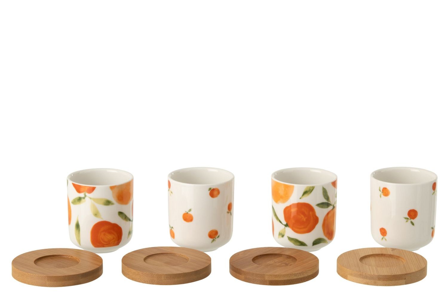 Sada 4 keramických kalíšků s podtácky Casa Naranja - Ø 6*6,5 cm / 100 ml