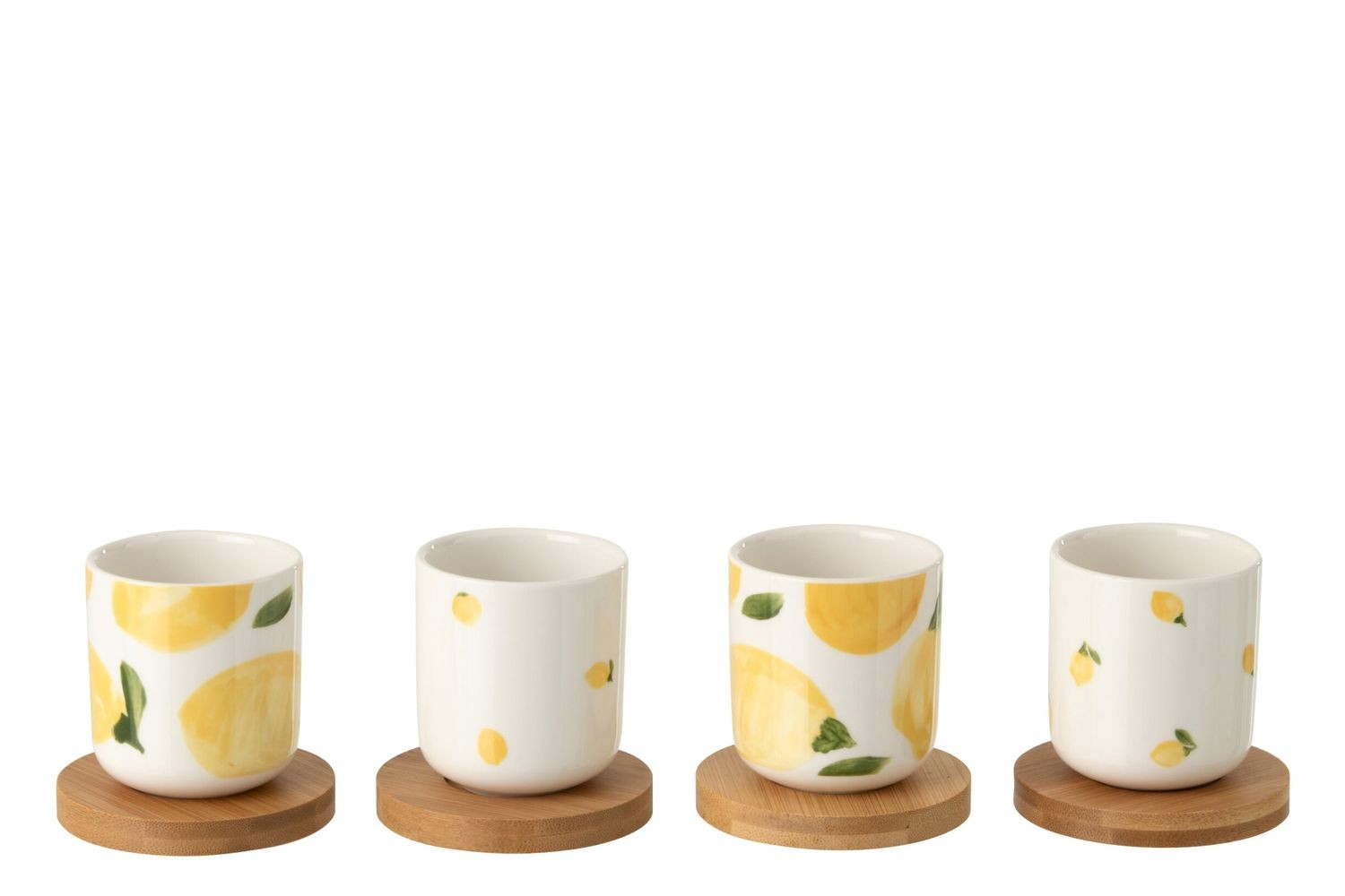 Sada 4 keramických kalíšků s podtácky Casa Limone - Ø 6*6,5 cm / 100 ml