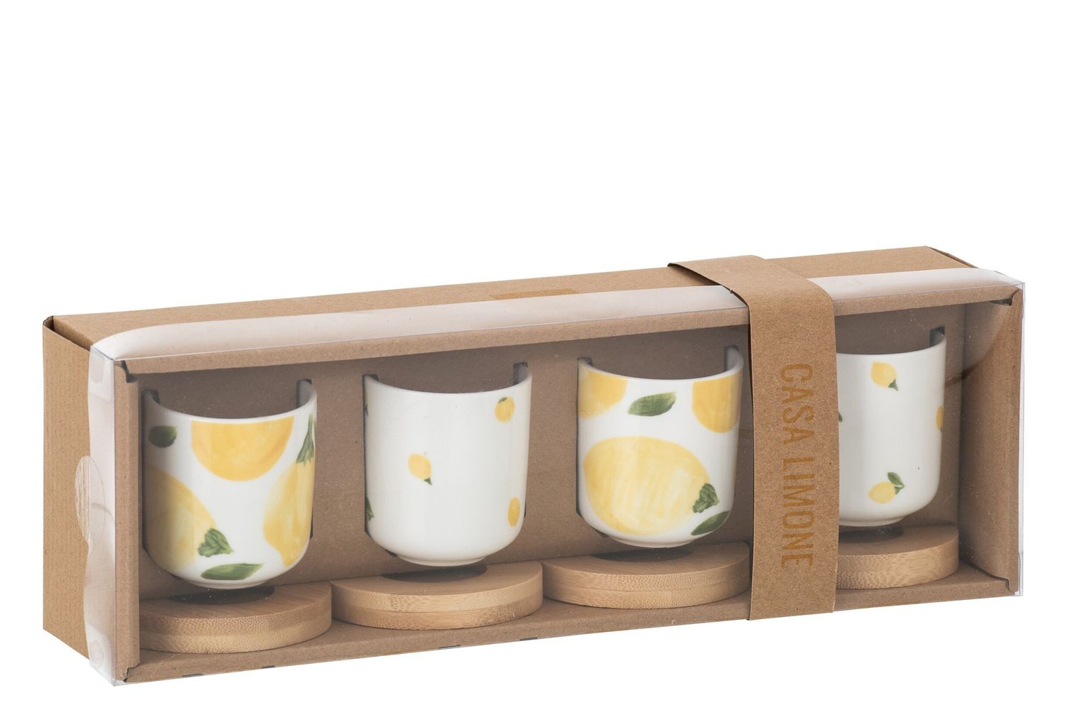 Sada 4 keramických kalíšků s podtácky Casa Limone - Ø 6*6,5 cm / 100 ml
