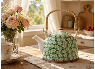 Konvička se sítkem bílé kvítky - Ø 18*14*12 cm / 0,7L