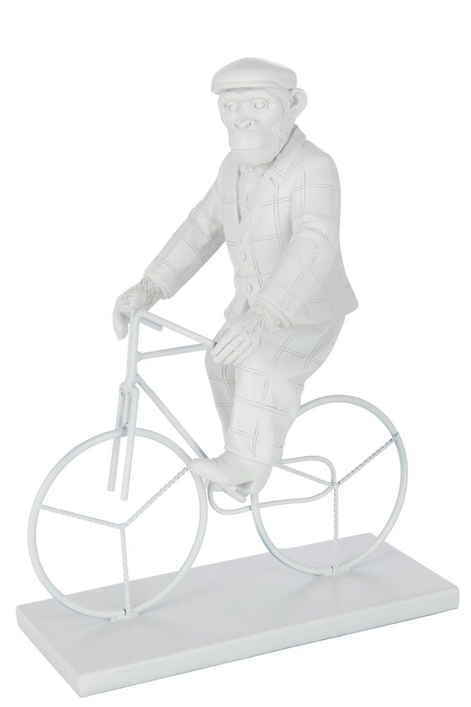 Bílá dekorativní soška opice na kole Monkey Bike - 25*13*33 cm