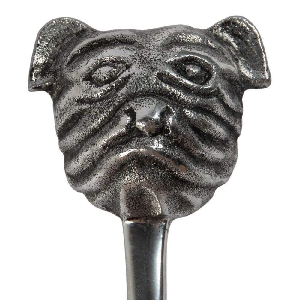 Stříbrná kovová lžíce na boty hlava pes Bulldog - 5*5*48 cm