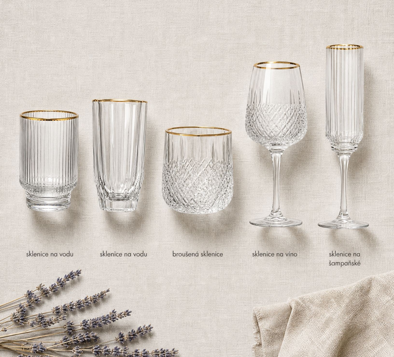 Elegantní sklenice na vodu se zlatým okrajem - Ø 8*10 cm / 320 ml