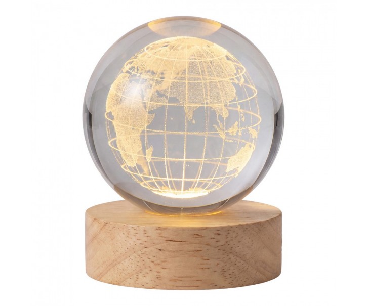LED stolní lampička na dřevěném podstavci - zeměkoule - Ø 6 cm / USB Clayre & Eef