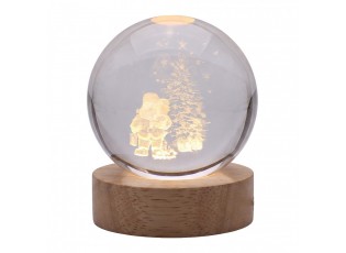 LED stolní lampička na dřevěném podstavci - Santa u stromku - Ø 6 cm / USB