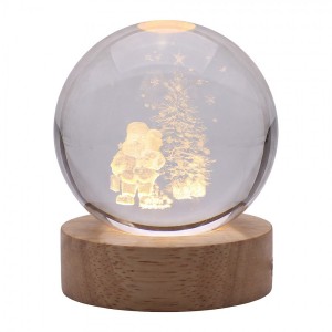 LED stolní lampička na dřevěném podstavci - Santa u stromku - Ø 6 cm / USB