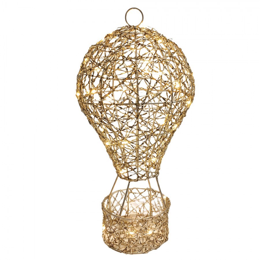 Christmas Decoration With LED Lighting Hot Air Balloon ? 19x38 Cm / 3xAA Gold Colored Metal - LED ? 19*38 cm / 3*AA