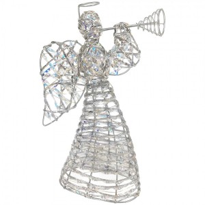 Stříbrný kovový anděl s trubkou a LED osvětlením - 22*8*30 cm / 3*AA