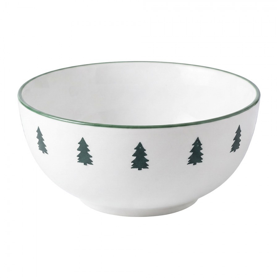 Bílá keramická miska s motivem stromků - Ø 16*7 cm / 500 ml