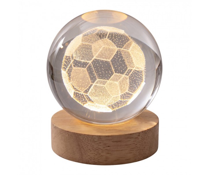 LED stolní lampička na dřevěném podstavci - fotbalový míč - Ø 6 cm / USB Clayre & Eef