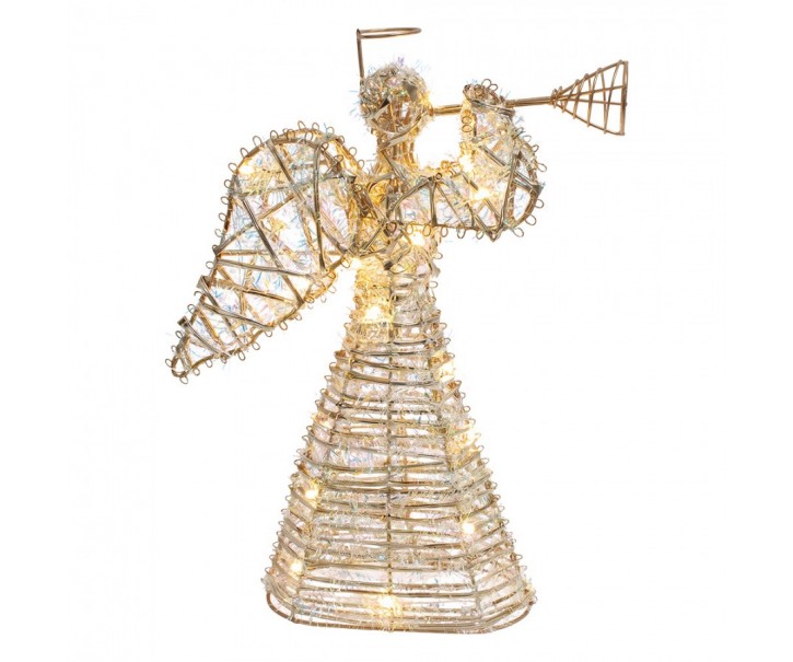 Zlatý kovový anděl s trubkou a LED osvětlením - 22*8*30 cm / 3*AA Clayre & Eef