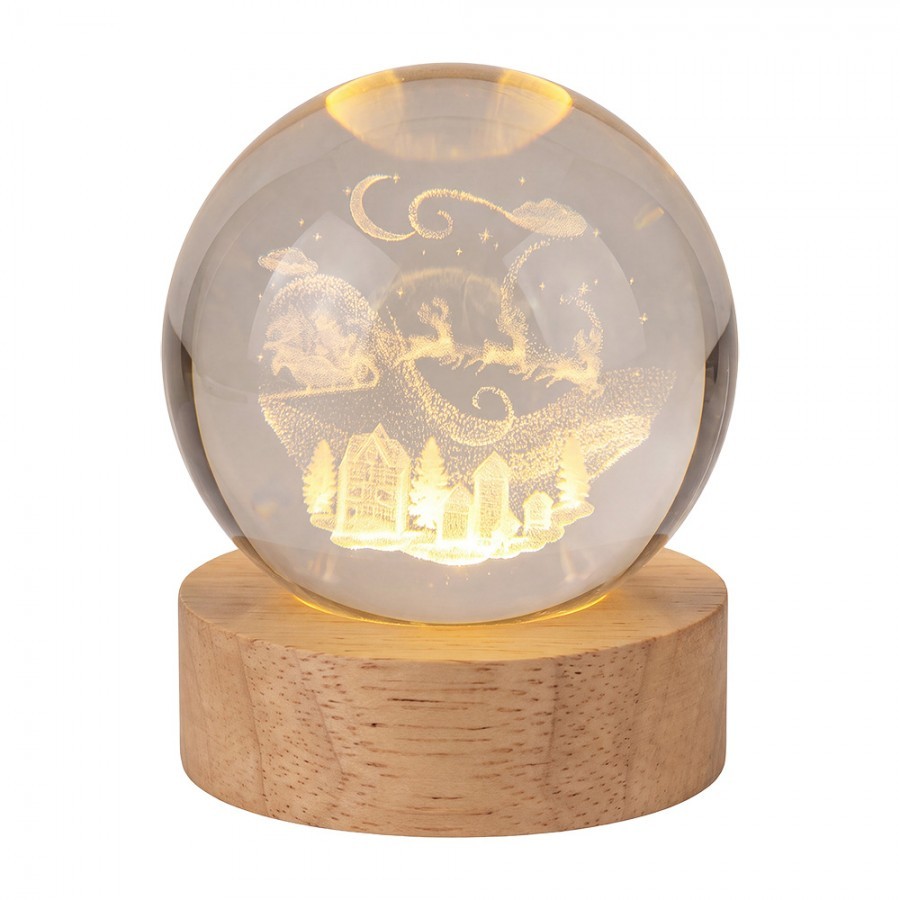 LED stolní lampička sobí spřežení na dřevěném podstavci - Ø 6 cm / USB