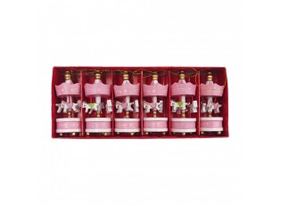Set 6ks růžová vánoční dřevěná ozdoba kolotoč s koníky - 6*1*18 cm