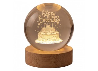 LED stolní lampička na dřevěném podstavci Happy Birthday - Ø 6 cm / USB