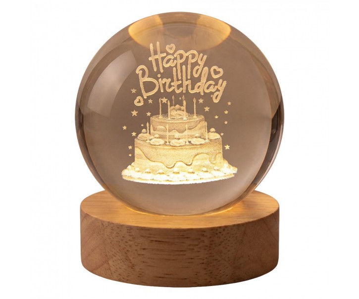 LED stolní lampička na dřevěném podstavci Happy Birthday - Ø 6 cm / USB Clayre & Eef