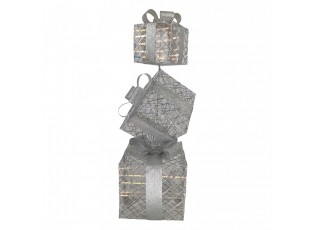 Christmas Decoration With LED Lighting Gift 25x25x97 Cm / 3xAA Silver Colored Metal - LED 25*25*97 cm / 3*AA