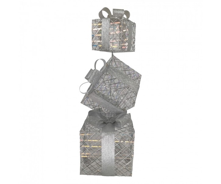 Christmas Decoration With LED Lighting Gift 25x25x97 Cm / 3xAA Silver Colored Metal - LED 25*25*97 cm / 3*AA Clayre & Eef