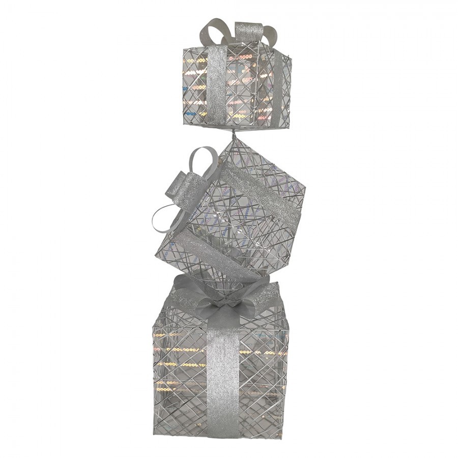 Christmas Decoration With LED Lighting Gift 25x25x97 Cm / 3xAA Silver Colored Metal - LED 25*25*97 cm / 3*AA