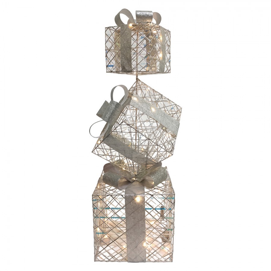 Christmas Decoration With LED Lighting Gift 25x25x97 Cm / 3xAA Silver Colored Metal - LED 25*25*97 cm / 3*AA