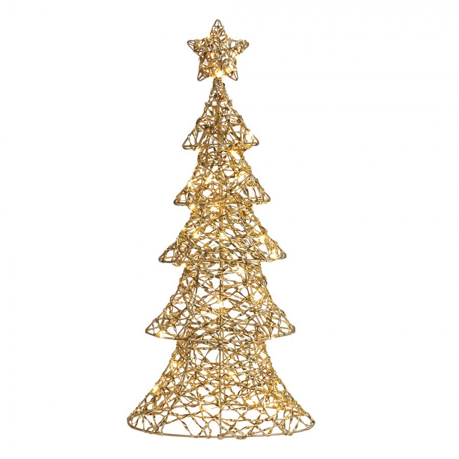 Christmas Decoration With LED Lighting Christmas Tree 30x10x61 Cm / 3xAA Gold Colored Plastic - 30*10*61 cm / 3*AA