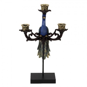 Svícen na 3 svíčky s dekorem páva Peacock - 25*10*42 cm