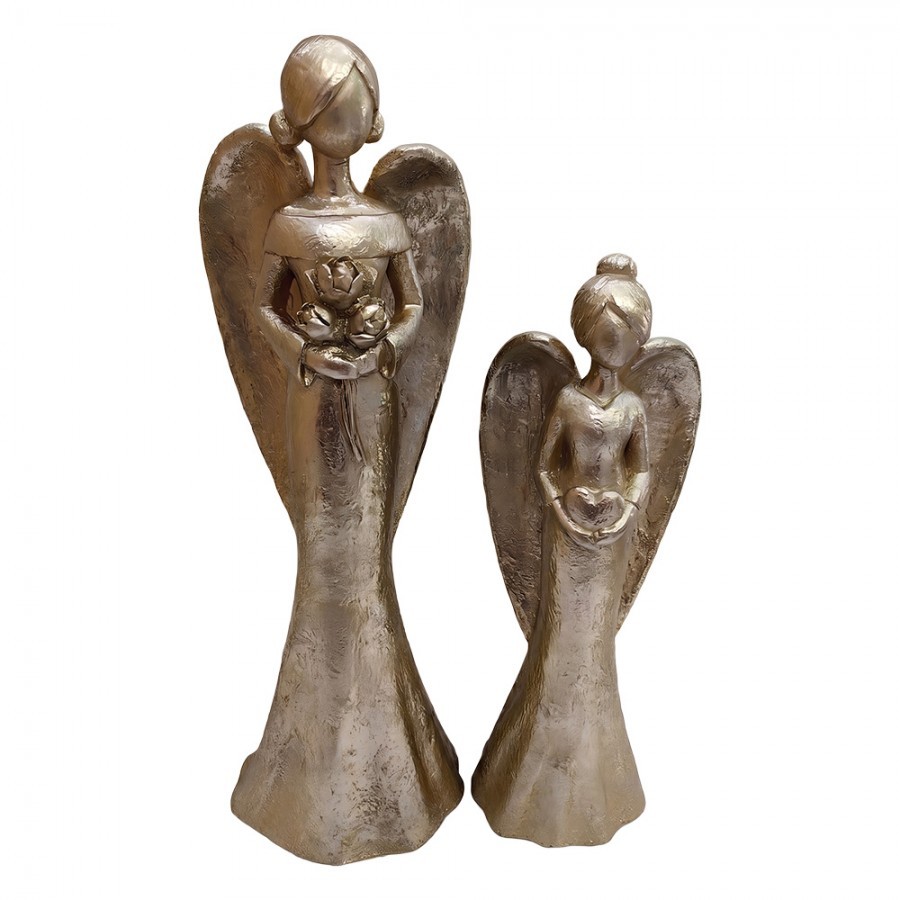 Set 2ks zlatých antik andělů - 11*9*33 / 9*7*26 cm