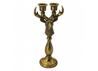 Zlatý antik svícen na 2 úzké svíčky Jelen Deer Antique - 14*11*39 cm