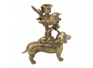 Zlatý antik svícen s jezevčíkem Dachshund Antique - 23*9*29 cm