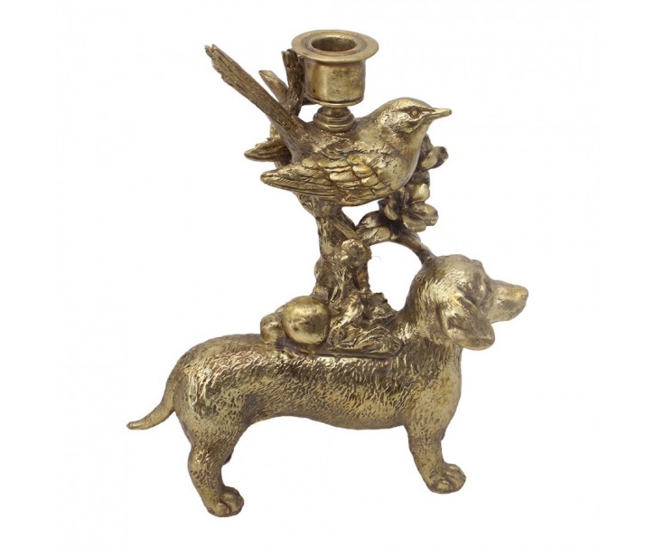 Zlatý antik svícen s jezevčíkem Dachshund Antique - 23*9*29 cm Clayre & Eef