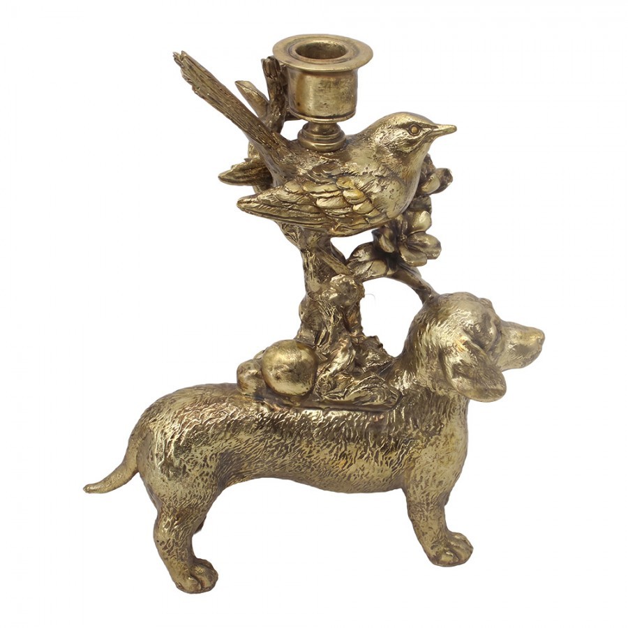 Zlatý antik svícen s jezevčíkem Dachshund Antique - 23*9*29 cm