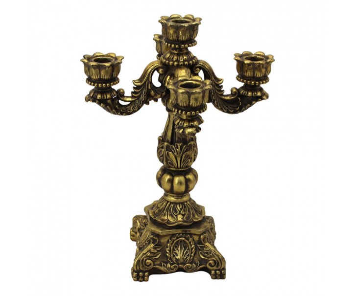 Zlatý antik barokní svícen na 5 úzkých svíček Baroque - 24*24*34 cm Clayre & Eef