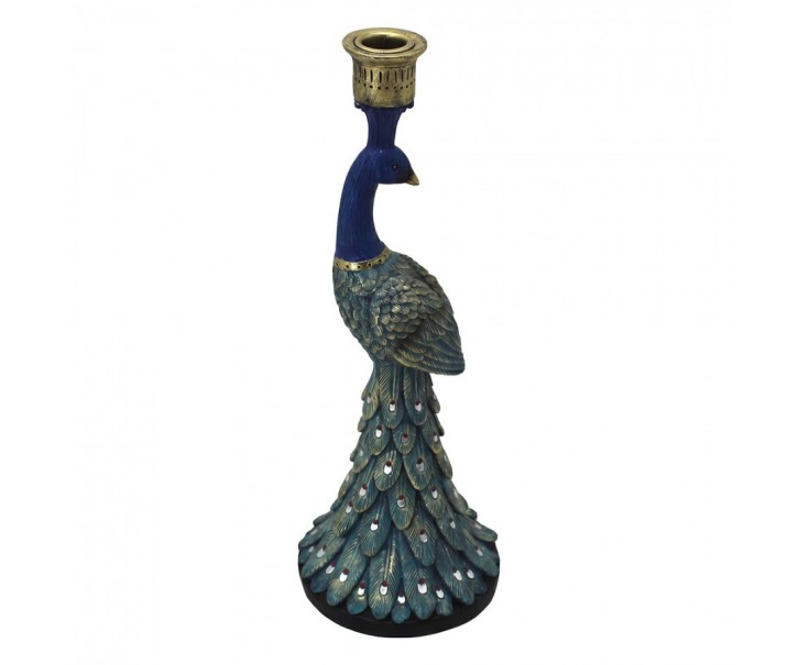 Modrý svícen ve tvaru páva Peacock - 12*12*33 cm Clayre & Eef
