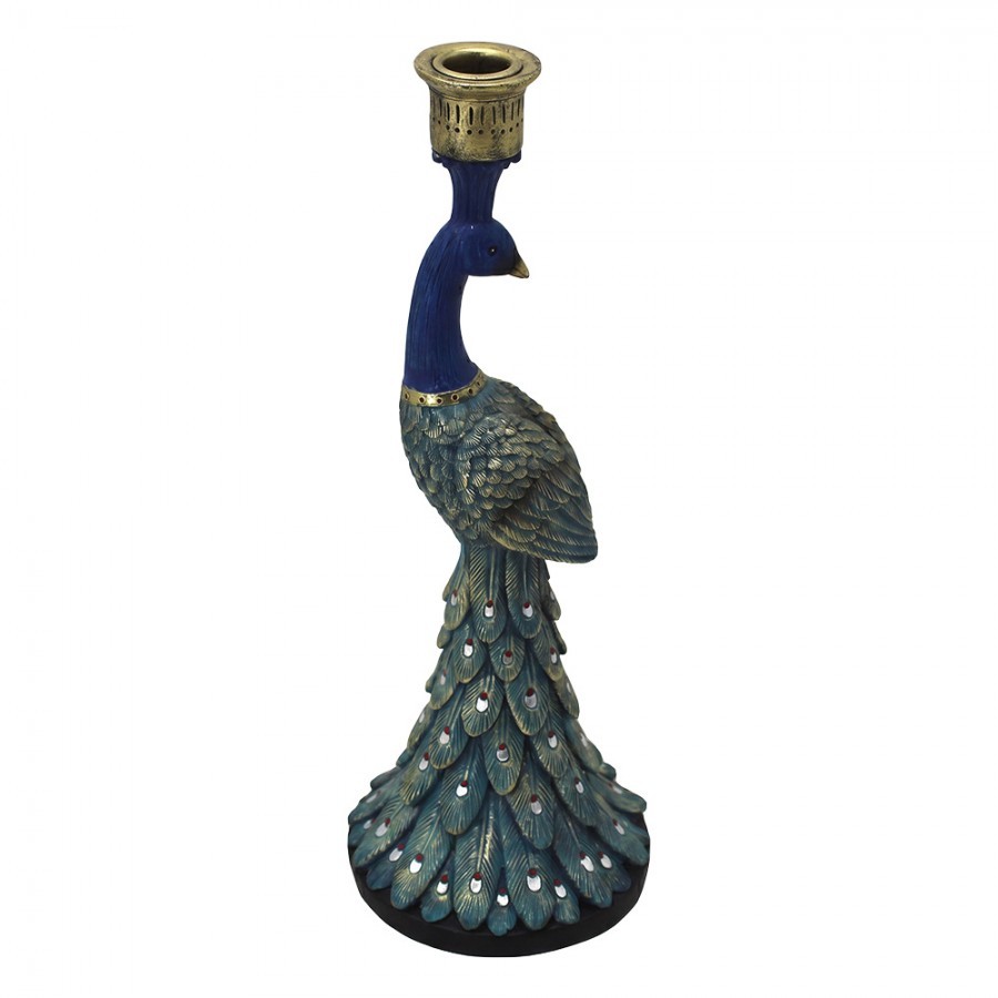 Modrý svícen ve tvaru páva Peacock - 12*12*33 cm