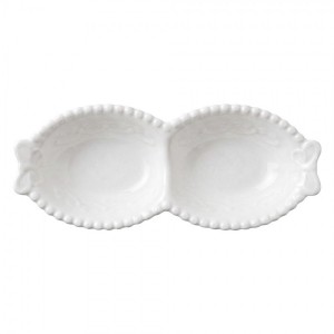 Bílá porcelánová mistička s perličkovým okrajem a motýlky Butterfly - 17*7*3 cm / 75 ml