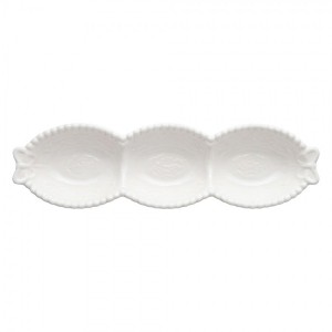 Bílá porcelánová mistička s perličkovým okrajem a motýlky Butterfly - 25*7*3 cm