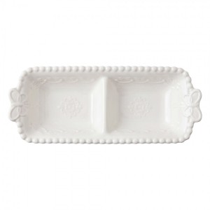 Bílá porcelánová mistička s perličkovým okrajem a motýlky Butterfly - 17*7*3 cm